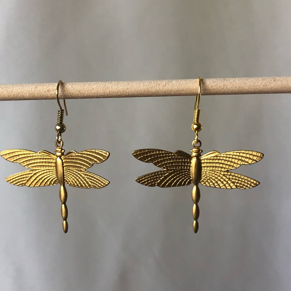 Brass dragonfly earrings